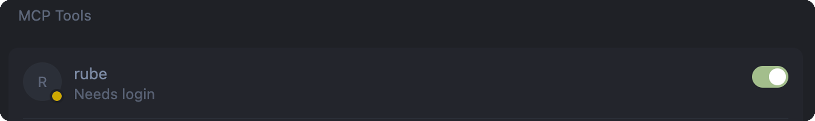 MCP Tools section showing Rube needs login